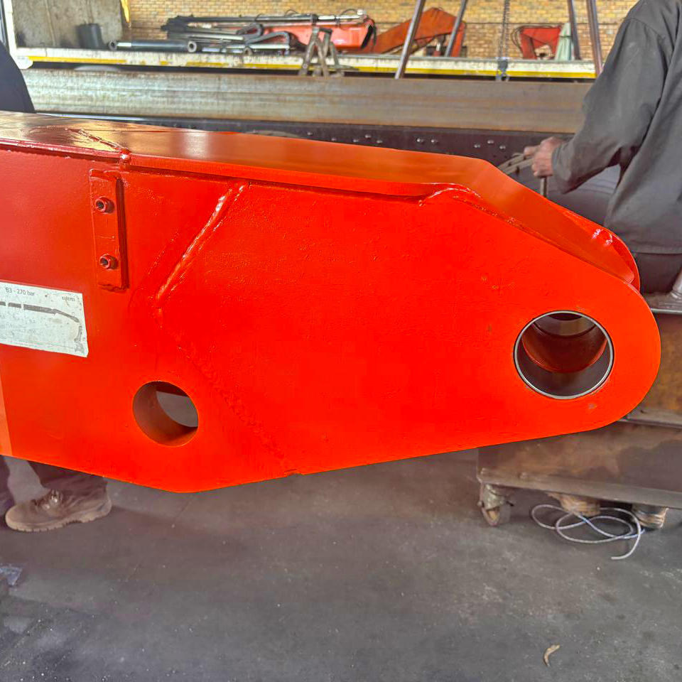Crane boom after repair, rebuilt and repainted